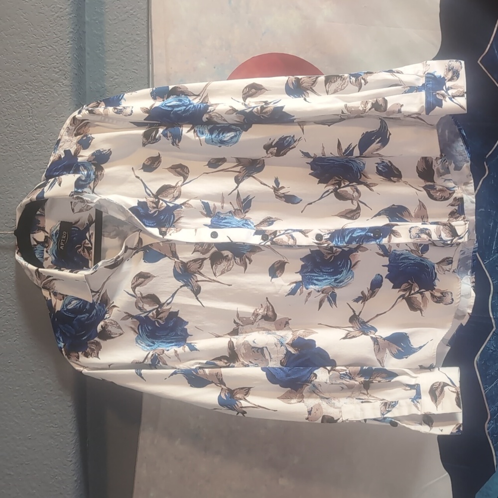 APTRO Blue and White Floral Dress Shirt